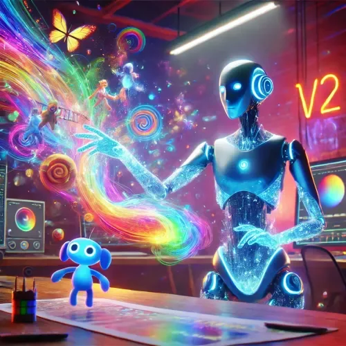 Generated image: Dynamic scene of Sora V2 from OpenAI in action, tr...