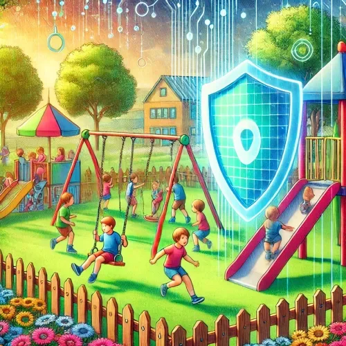 Generated image: A vivid scene in a colorful, lively playground, wi...